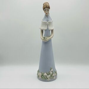 Vintage Royal Dux Bohemia Lady with Flowers Stretched Bisque Porcelain Figurine